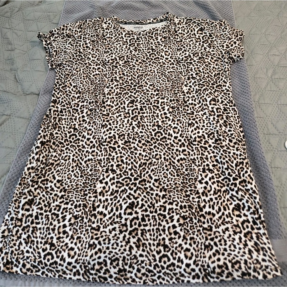 Joyspun Dreamy Soft Leopard Print Sleep Dress Nightgown Pockets L-XL Brown Tan